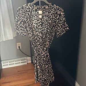 Leopard Print V-Neck Women's Tie Dress